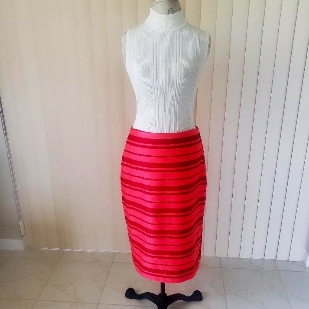 Banana Republic Dark Red and Salmon Stripe skirt, size 10, top for display